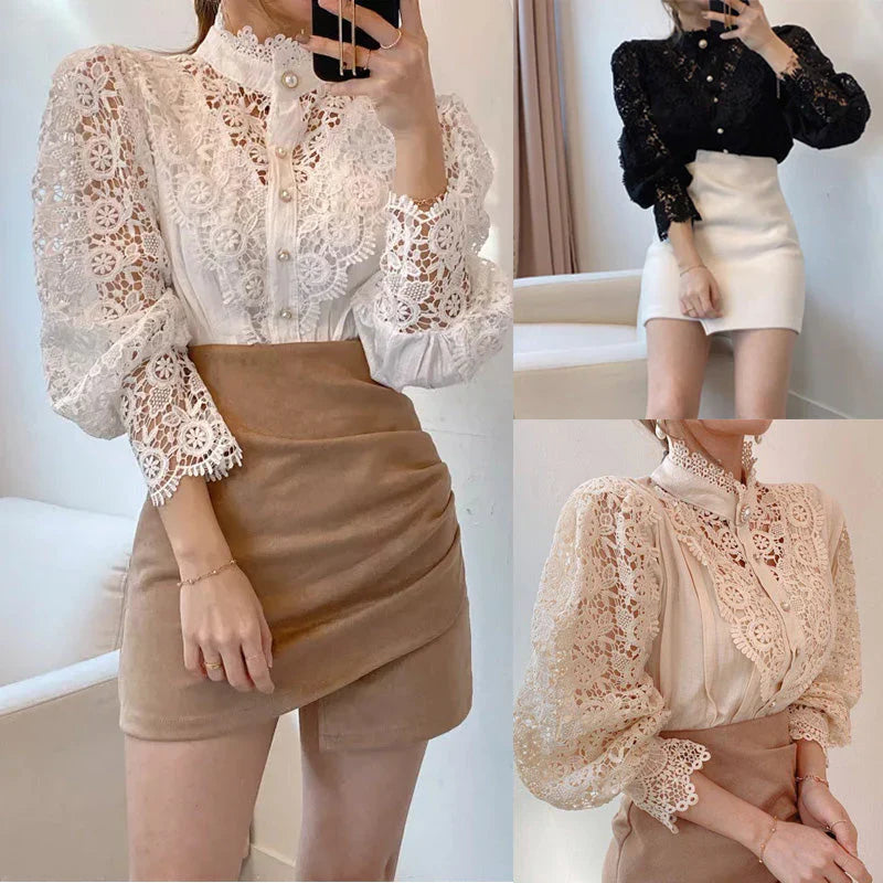 Langärmelige Damenbluse aus Spitze - Elisabetta