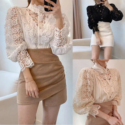 Langärmelige Damenbluse aus Spitze - Elisabetta