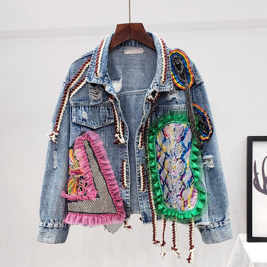 Coachella - Pompon-Jacke aus Denim