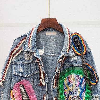 Coachella - Pompon-Jacke aus Denim