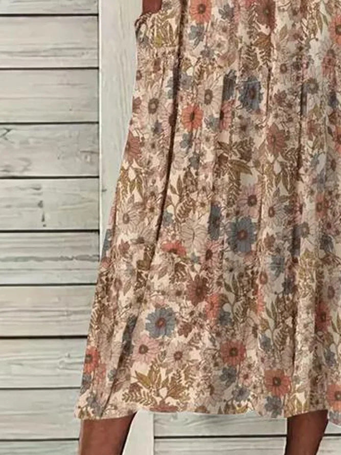 Sarina – Bohemian-Kleid mit Rundhalsausschnitt, lockeres, lässiges Taschenkleid für Damen