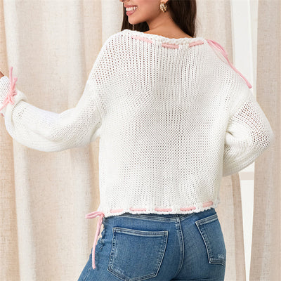 Genevieve - Damenpullover mit asymmetrischem Kragen mit Schleife und Schnürsenkeln