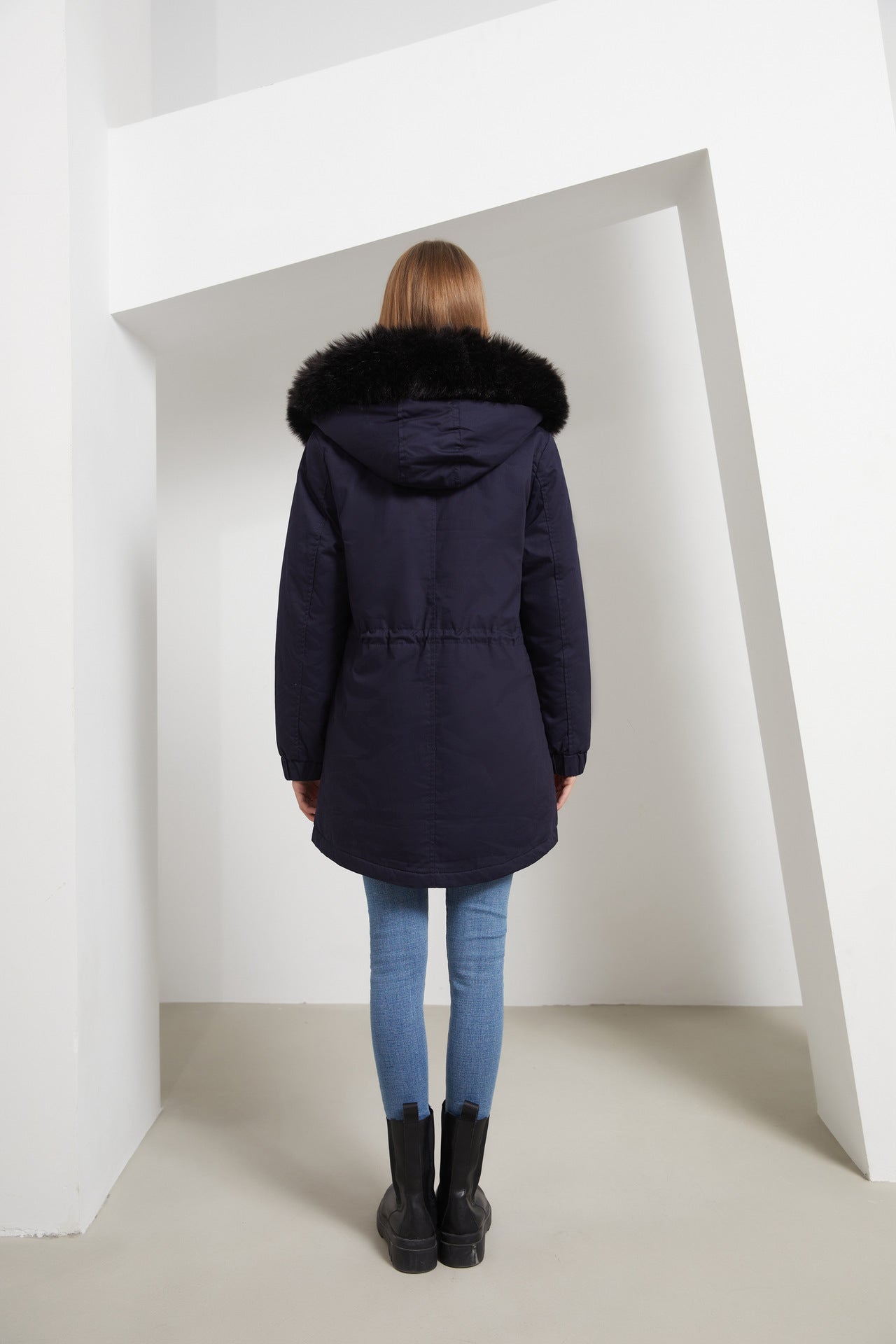 Sara - Damen Parka Mantel Mittellang mit Pelzkragen Chic