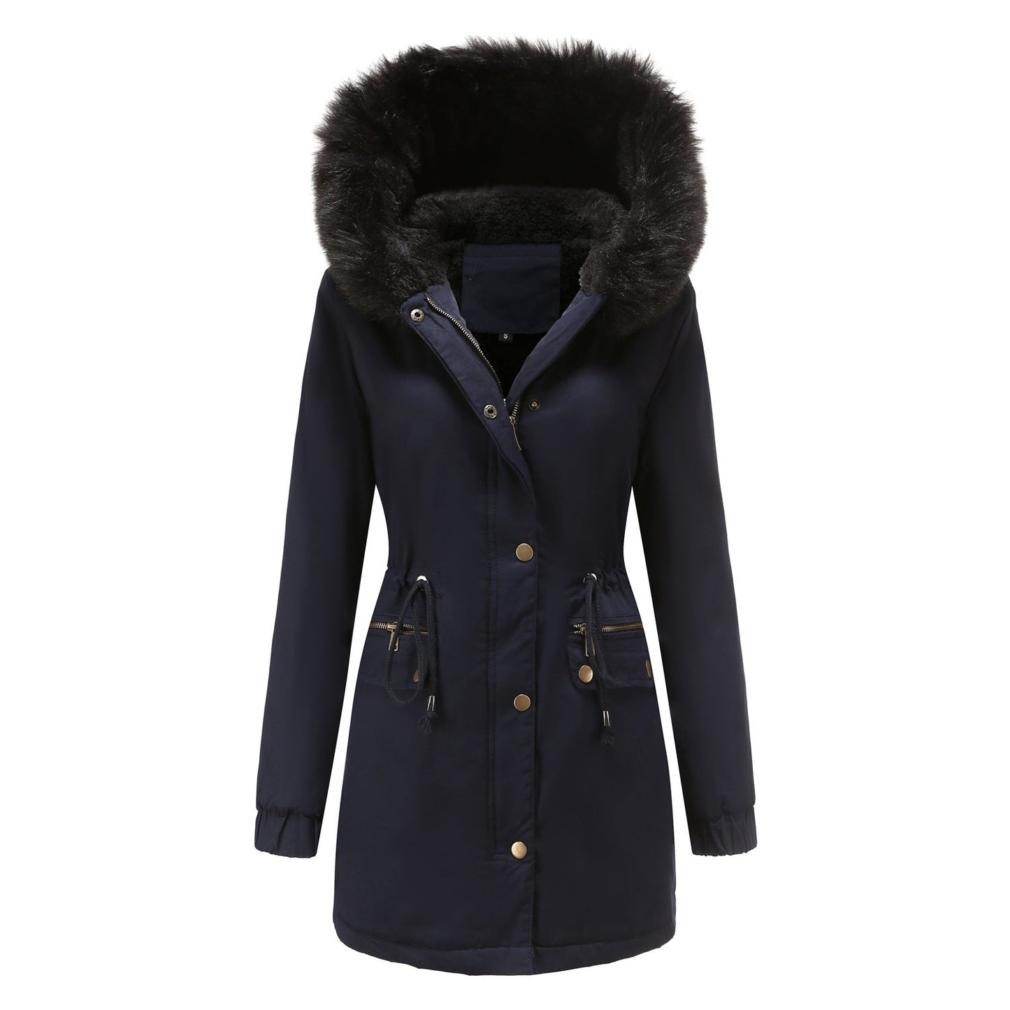 Sara - Damen Parka Mantel Mittellang mit Pelzkragen Chic