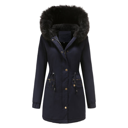 Sara - Damen Parka Mantel Mittellang mit Pelzkragen Chic