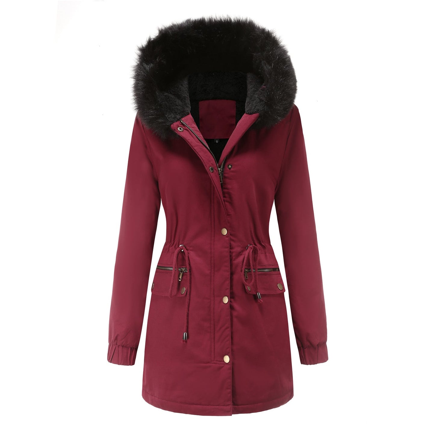 Sara - Damen Parka Mantel Mittellang mit Pelzkragen Chic