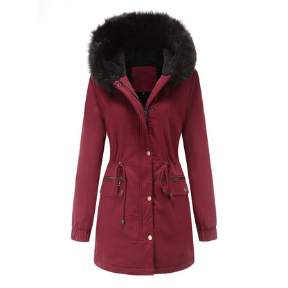 Sara - Damen Parka Mantel Mittellang mit Pelzkragen Chic