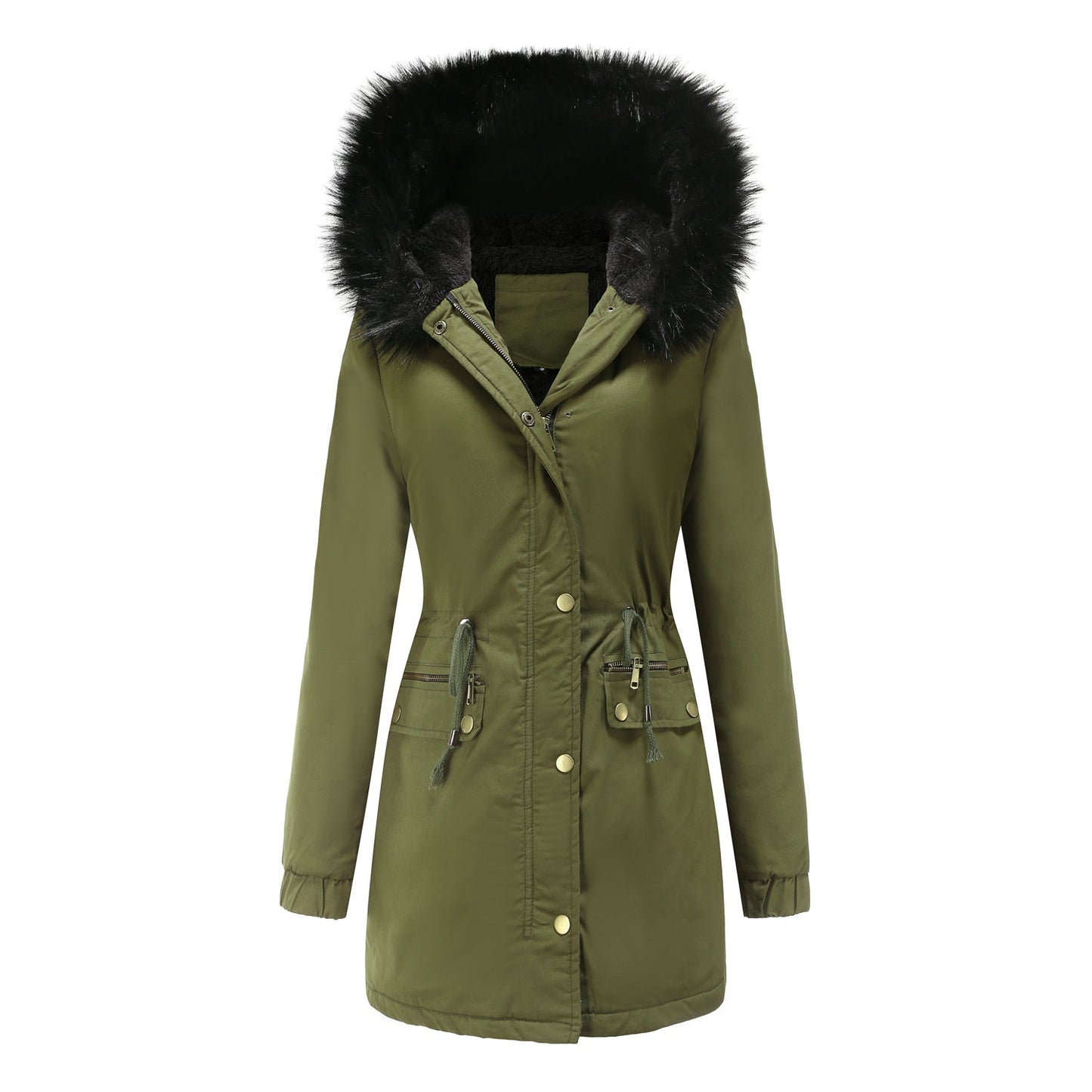 Sara - Damen Parka Mantel Mittellang mit Pelzkragen Chic