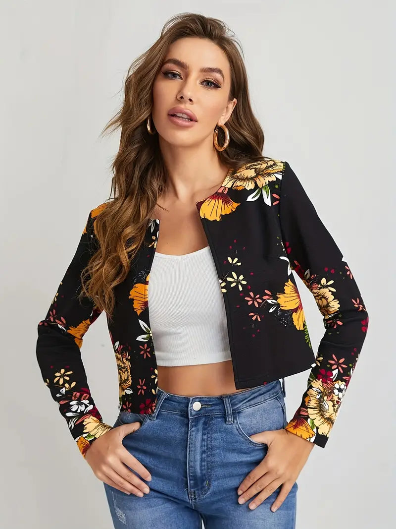 Fiona - Eleganter Blazer mit Öffnung auf der Vorderseite und Blumenmuster