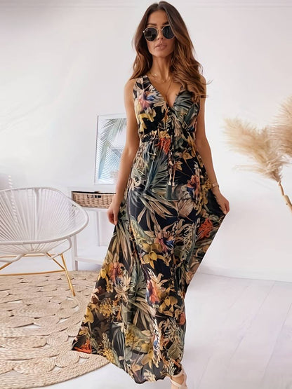 Abitha - Bohème-Kleid aus Kordel mit tropischem Print