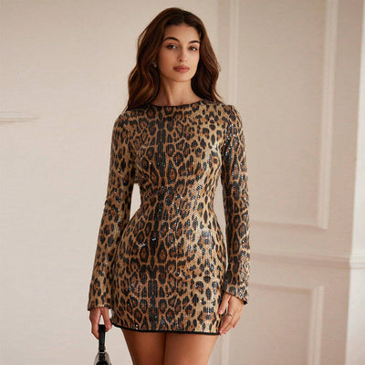 Damenkleid mit Pailletten im Leopardenmuster - Yina