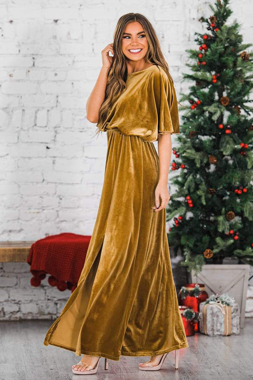 Zuza - Elegantes Abendkleid aus Samt mit kurzen Ärmeln für Frauen