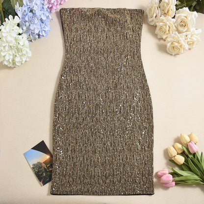 Kurzes trägerloses Paillettenkleid für Damen - Karla