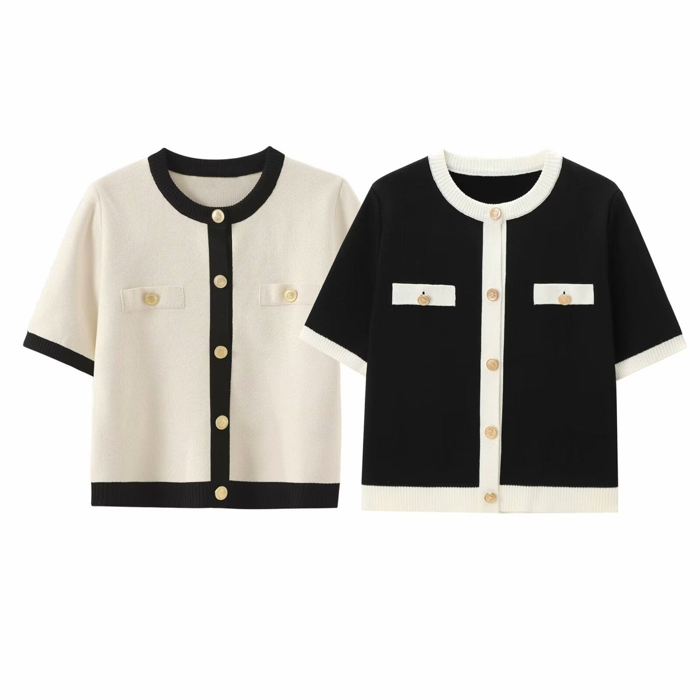 Kurzarm-Strickjacke in Kontrastfarbe für Frauen - Elodie