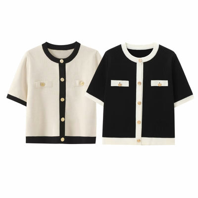 Kurzarm-Strickjacke in Kontrastfarbe für Frauen - Elodie