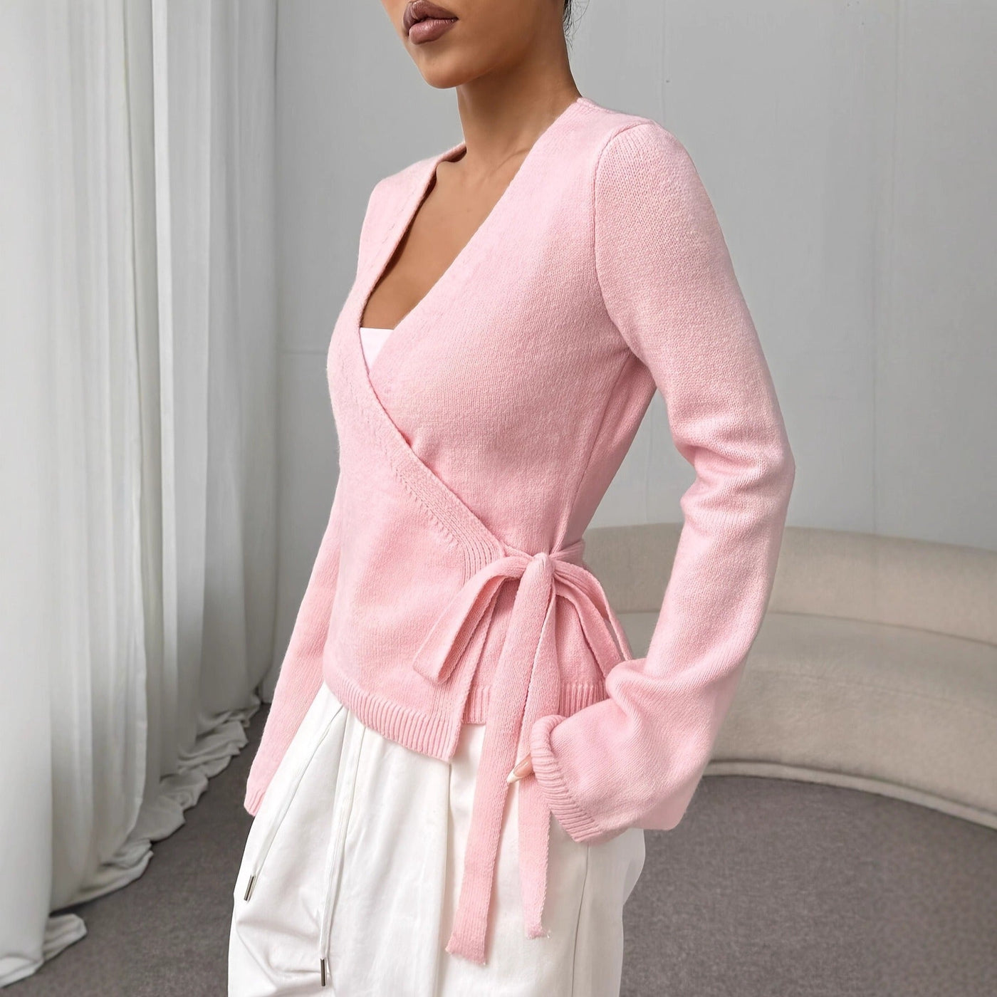 Gestrickter Crossover-Pullover mit Schleife - Léonie