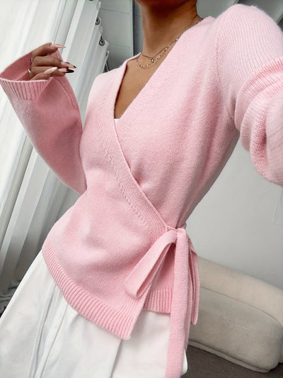 Gestrickter Crossover-Pullover mit Schleife - Léonie