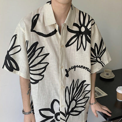 Herren-Kurzarmhemd aus Leinen mit kunstvollem Blumenmuster - Jörg