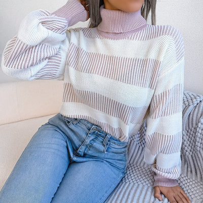 Breit gestreifter Damen-Rollkragenpullover - Elsy