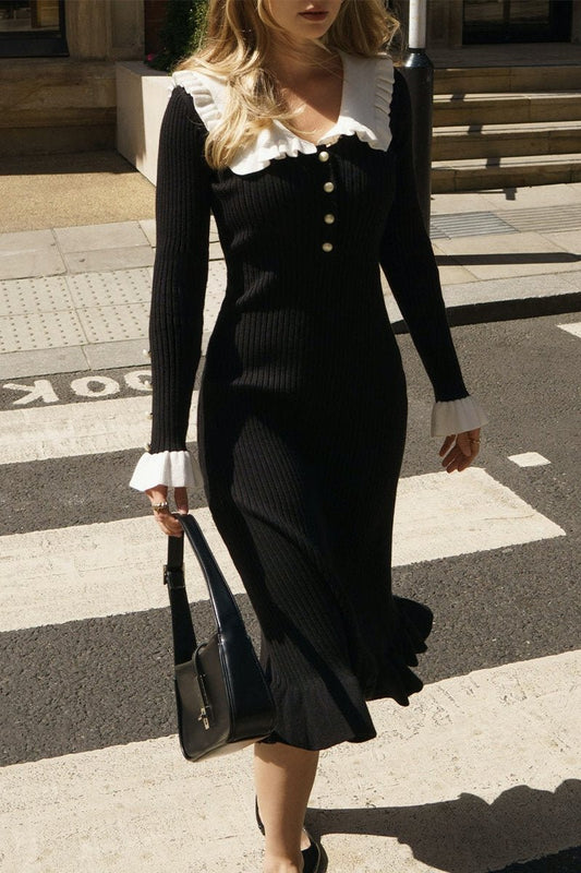 Cecilia Rüschen-Perlen-Midi-Strickkleid